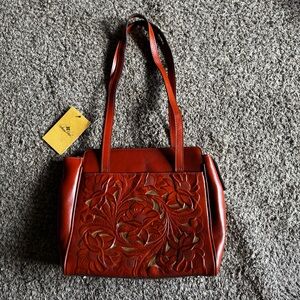 NWT Patricia Nash Rosedale Cinnamon Leather‎ Tote Tooled Embossed